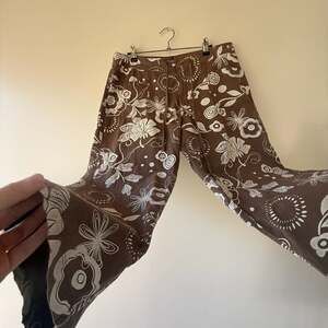 Vintage Y2K Brown Floral Cotton Wide Leg Cropped Capri Pants